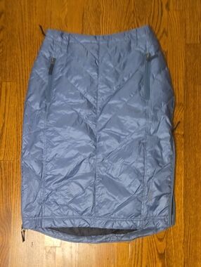 Skhoop Quilted Down Dusty Blue Winter Midi Skirt